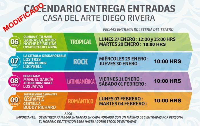 Calendario entrega de entradas